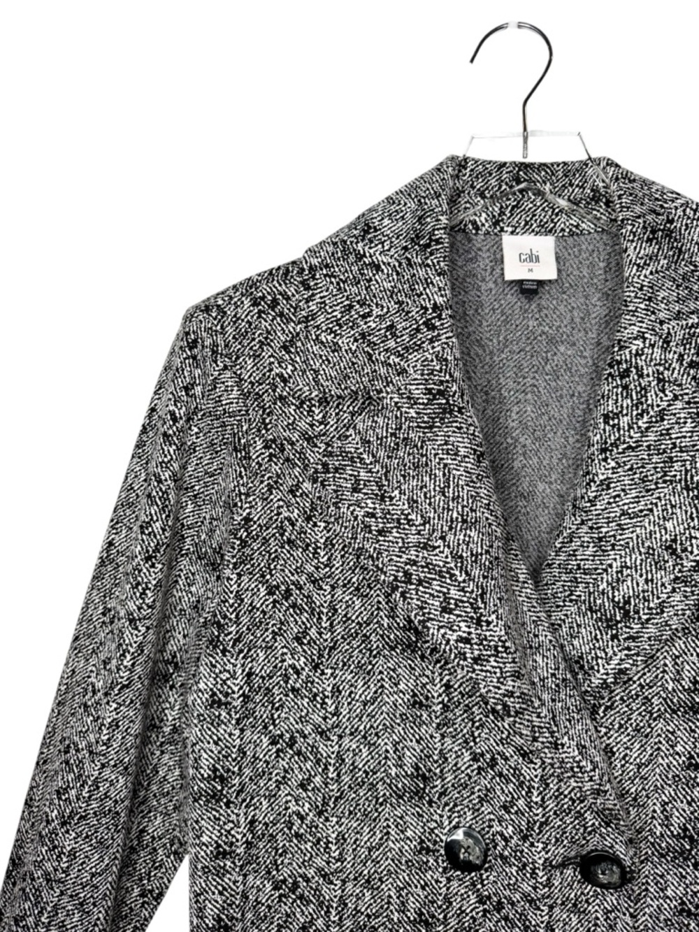 Cabi #4294 Agent Black Herringbone Double Breasted Knit Women’s Blazer Sz M - Picture 5 of 14